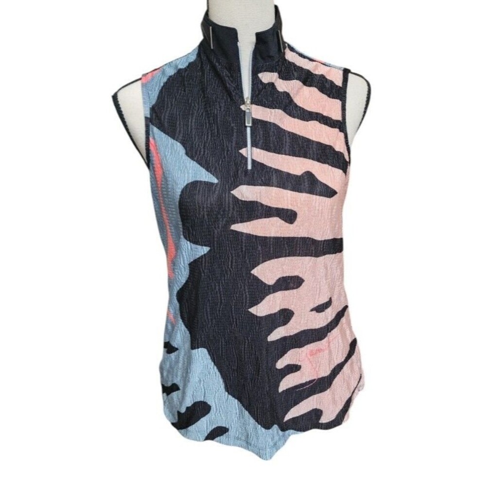 Jamie Sadock Sleeveless Golf Top Size XS Abstract Quarter-Zip Mock Neck